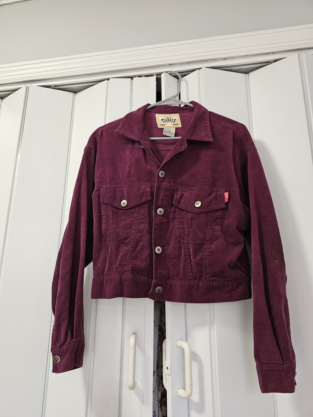 Timeless Tickets Velvet Corduroy Crop Jacket Red Purple Burgundy S 100% Cotton